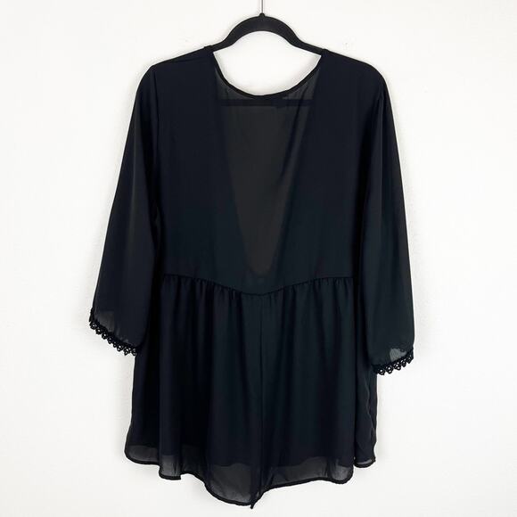 Torrid Top Sheer Black Deep V Drawstring Wide 3/4 Length Sleeve 4X - Picture 2 of 10